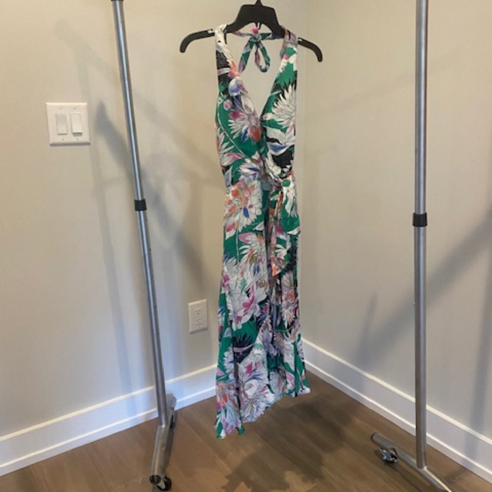 Parker halter dress; green floral print; size 2